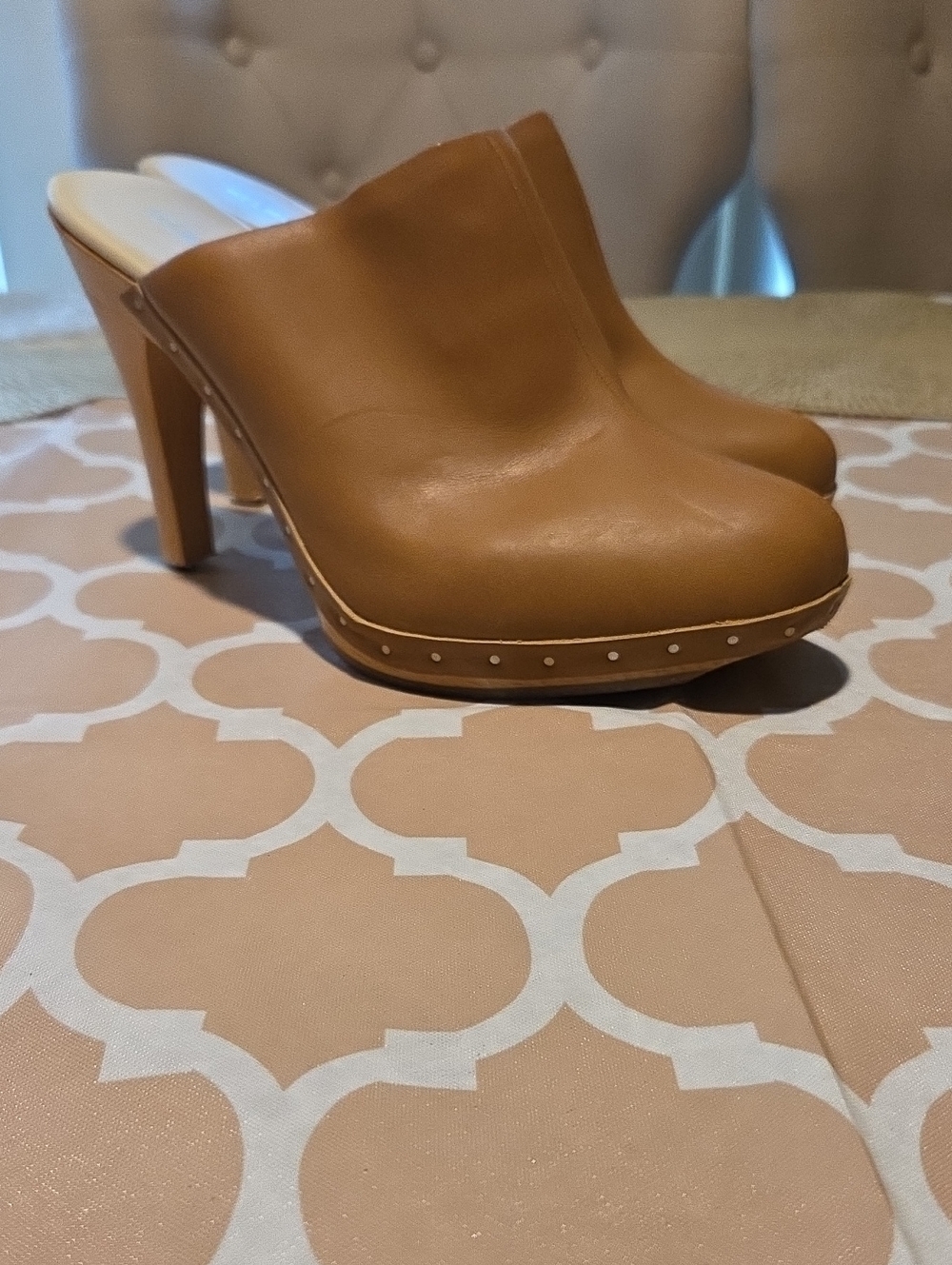 Helmut Lang Cognac Leather Clog Mules